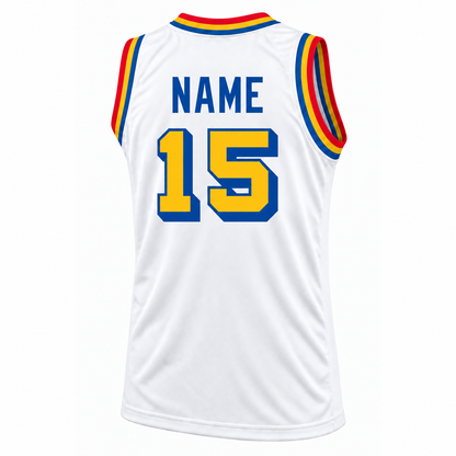 San Francisco Basketball Jersey — white, back mockup, number 15, NAME above number with no outline.