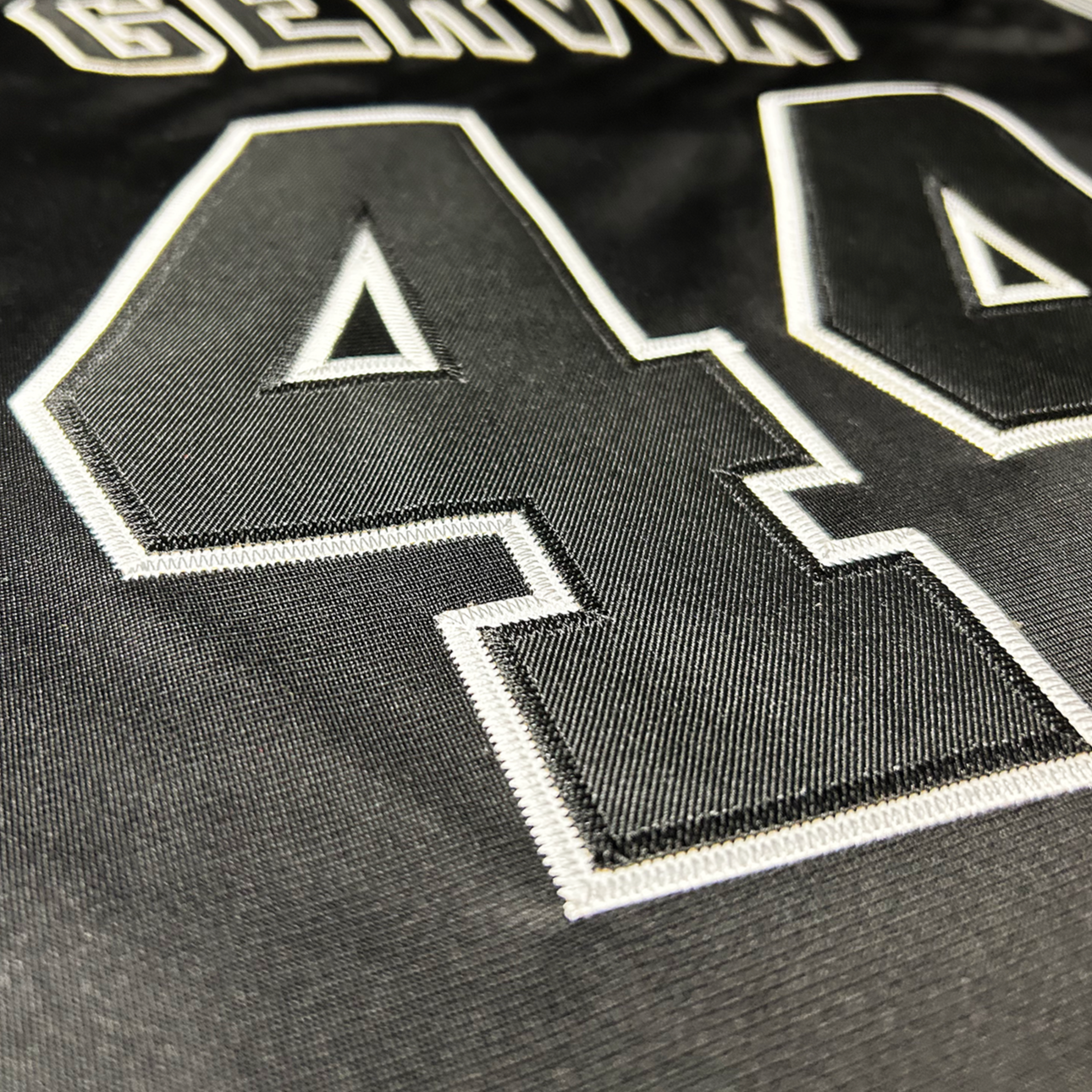 Embroidered black San Antonio ABA Jersey with number highlighting Dallas Chaparrals style