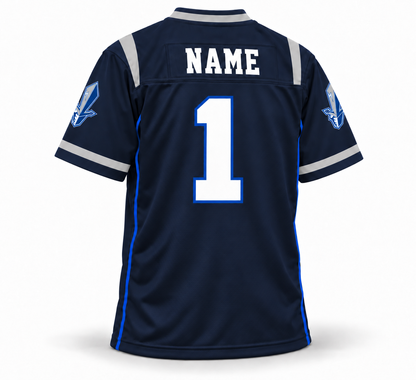 Scottish Claymores navy WLAF jersey back, NAME and number 1