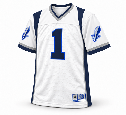 Scottish Claymores white WLAF jersey front, number 1