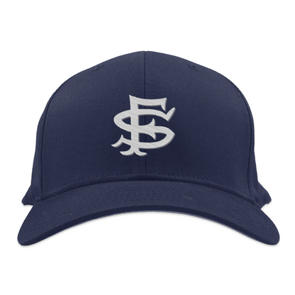 San Francisco Seals flex baseball cap. Navy blue. White interlocking SF. Royal Retros