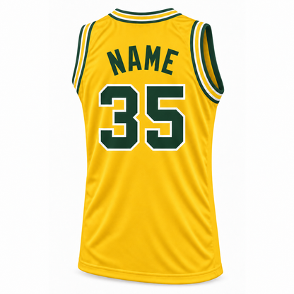 Seattle Basketball Jersey yellow back mockup, number 35, NAME lettering