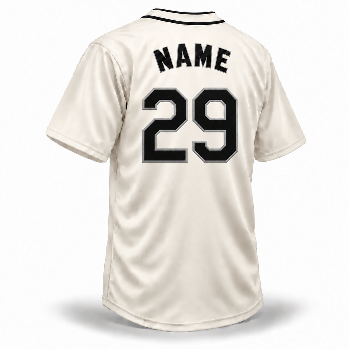 Seattle Steelheads Custom NLB Jersey – cream back mockup with black NAME and block number 29 outlined in silver-gray