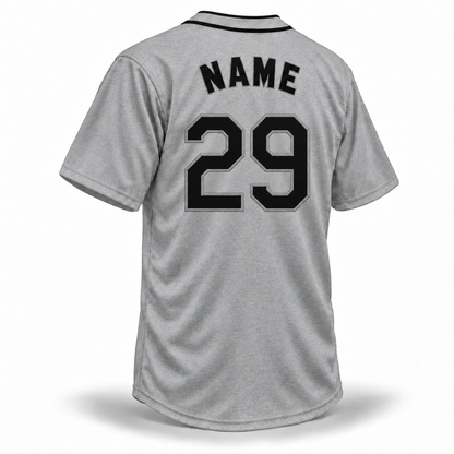 Seattle Steelheads Custom NLB Jersey – gray wool back mockup with black NAME and block number 29 outlined in silver-gray