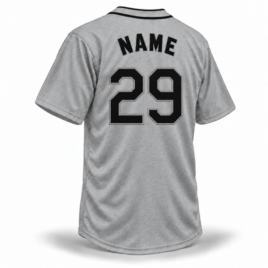Seattle Steelheads Custom NLB Jersey – gray wool back mockup with black NAME and block number 29 outlined in silver-gray