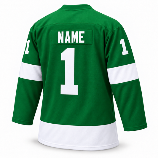 Seattle Totems green jersey back mockup, NAME and solid block number 1, no outlines. Approved turned template.