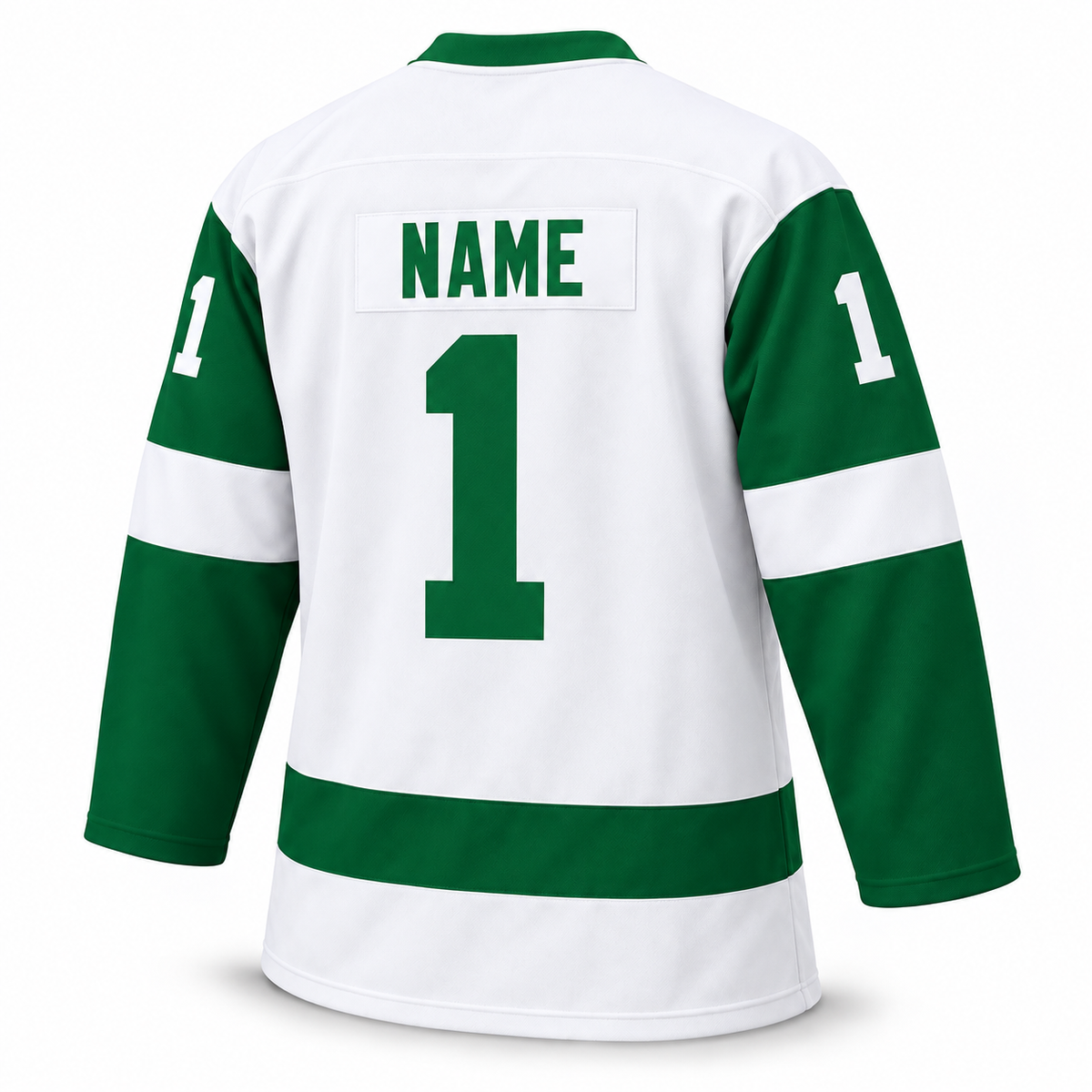 Seattle Totems white jersey back mockup, NAME and solid block number 1, no outlines. Approved turned template.