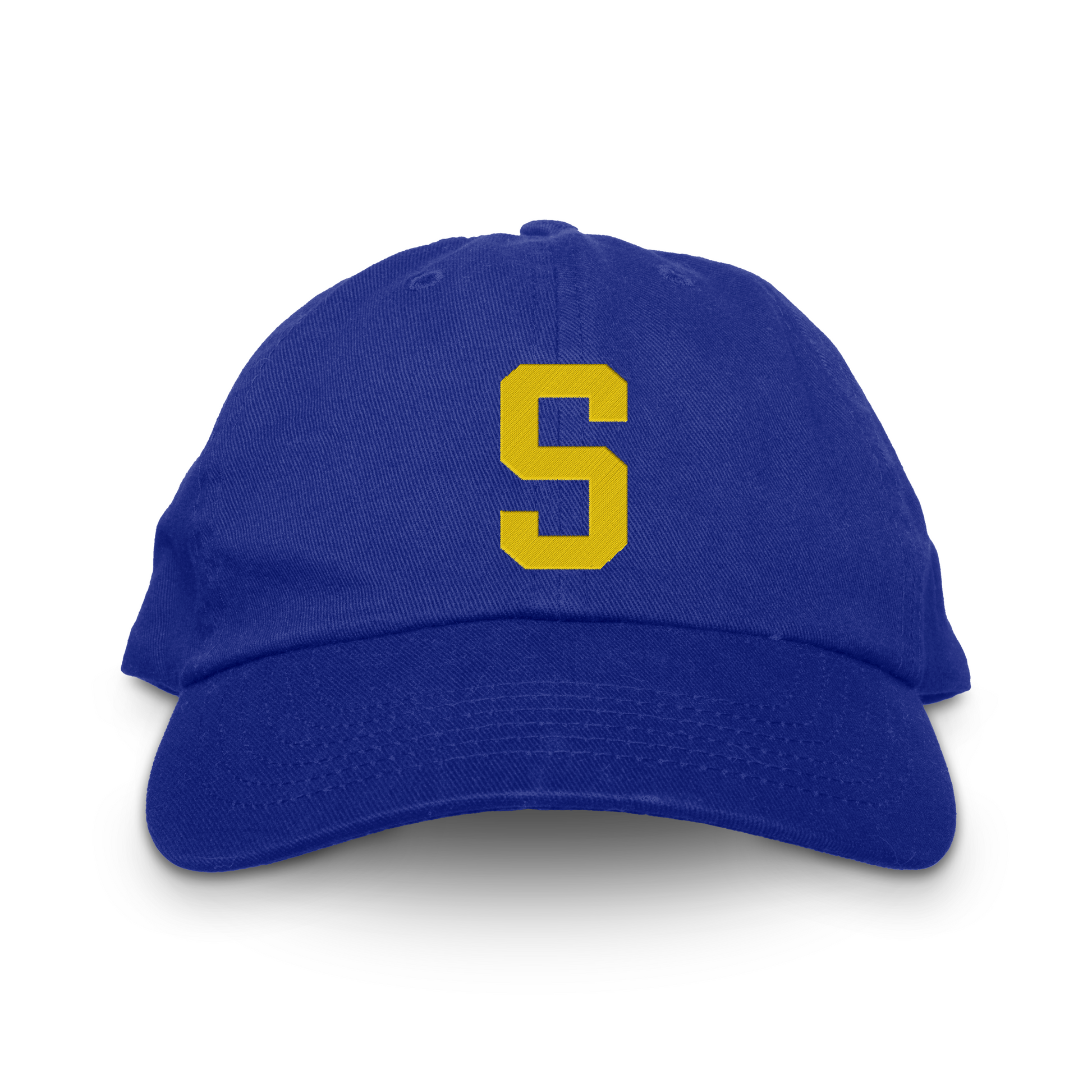 Seattle Pilots unstructured dad hat in royal blue with a gold block S embroidered on the front panel