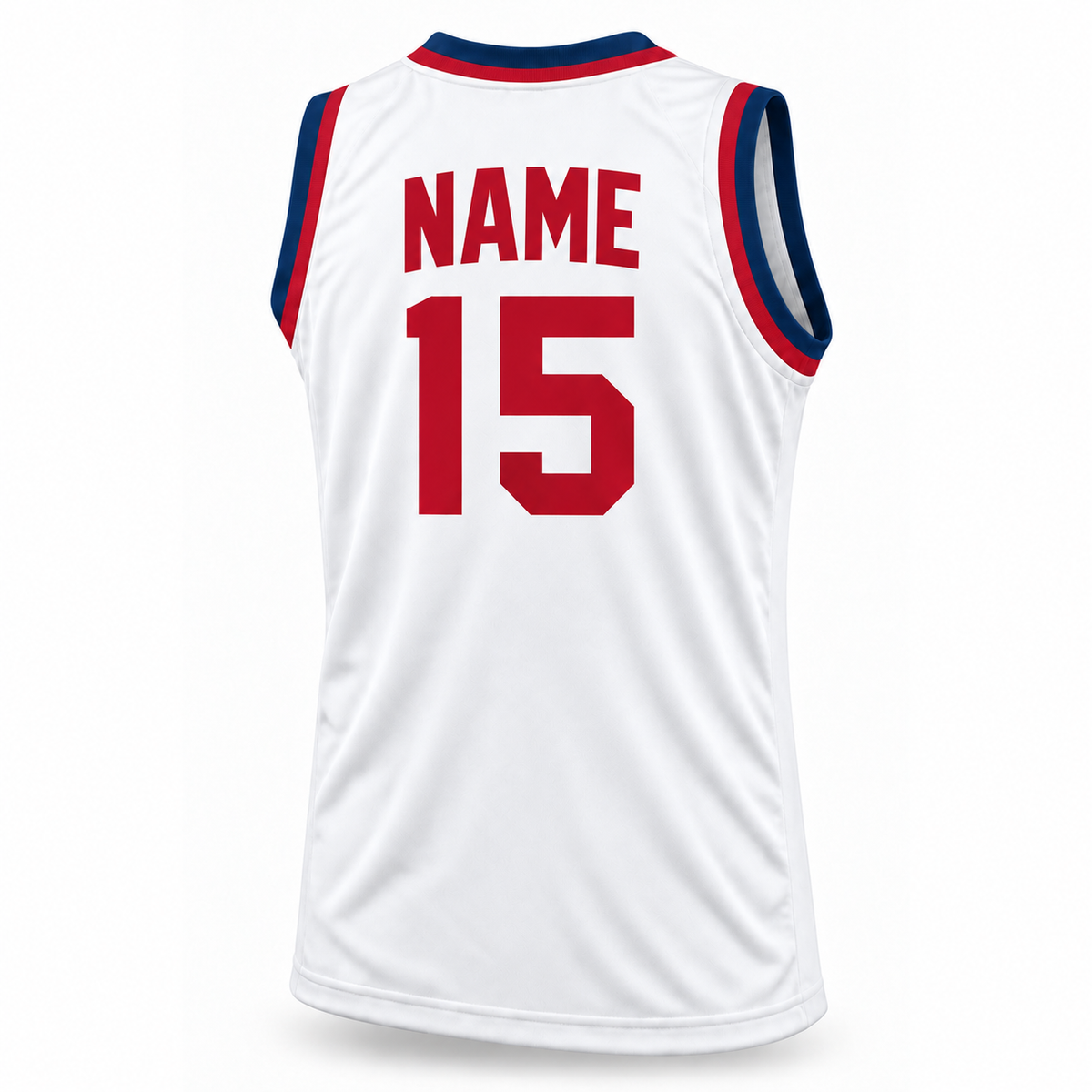 Sheboygan Red Skins Jersey — White back mockup, number 15, NAME in block letters