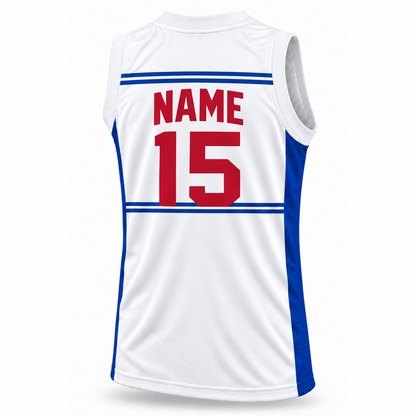 Sheboygan Red Skins Jersey — White (Striped) back mockup, number 15, NAME in block letters