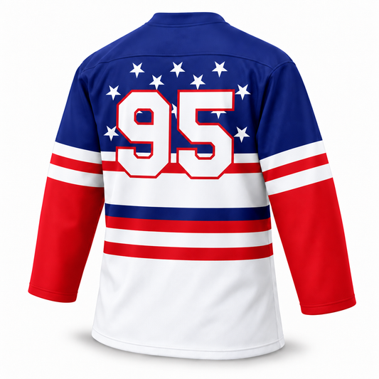 St. Louis Flyers blue stars hockey jersey back, number 95