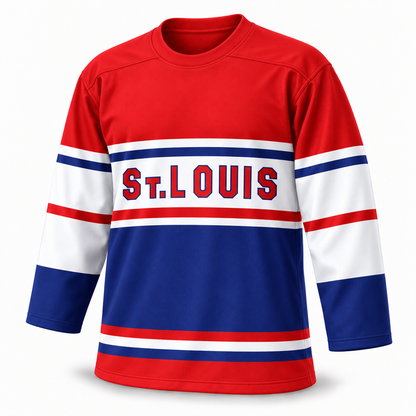 St. Louis Flyers red hockey jersey front with round collar