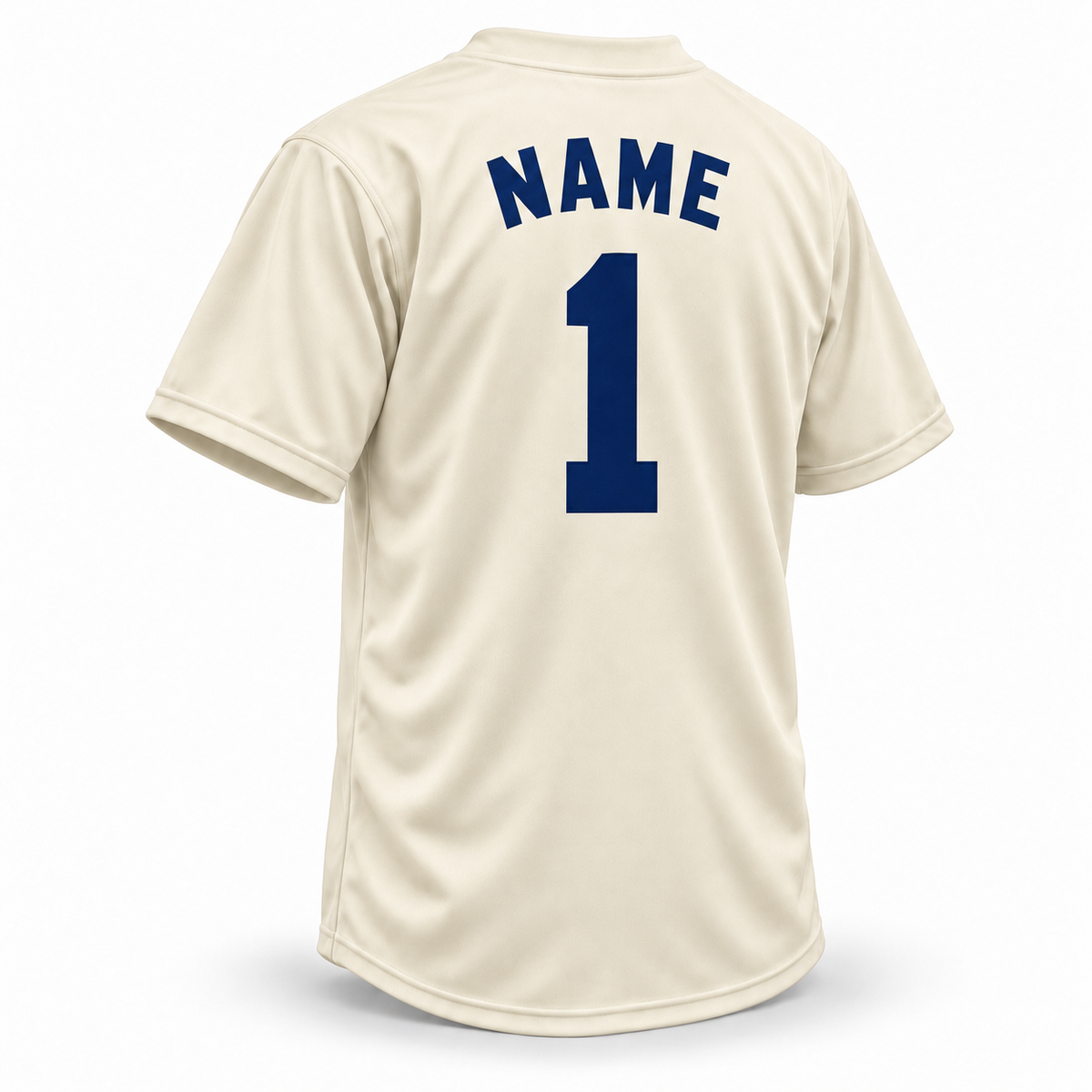 St. Paul Gophers cream jersey back mockup with navy block NAME and number 1