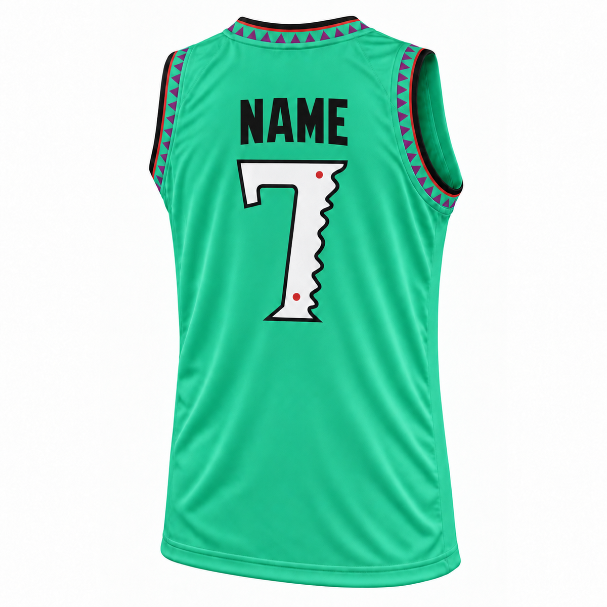 New Jersey Swamp Dragons custom basketball jersey, turquoise back, number 7, black NAME in block letters without outline. Royal Retros.