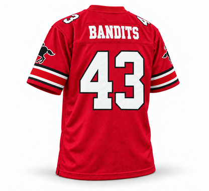 Tampa Bay Bandits 1985 USFL jersey mockup — red back, BANDITS, number 43