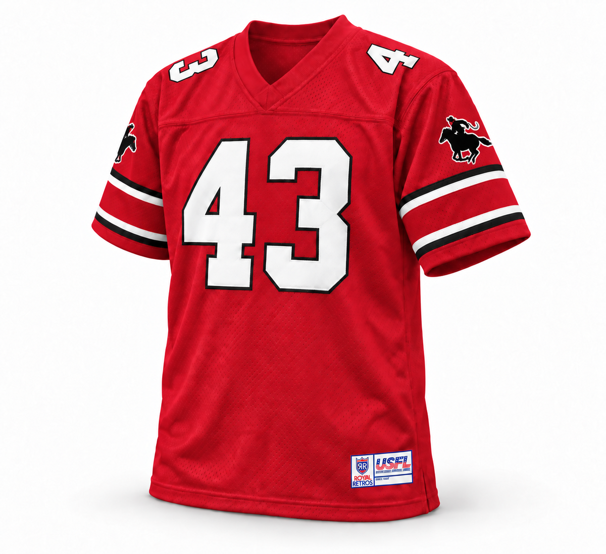 Tampa Bay Bandits 1985 USFL jersey mockup — red front, number 43