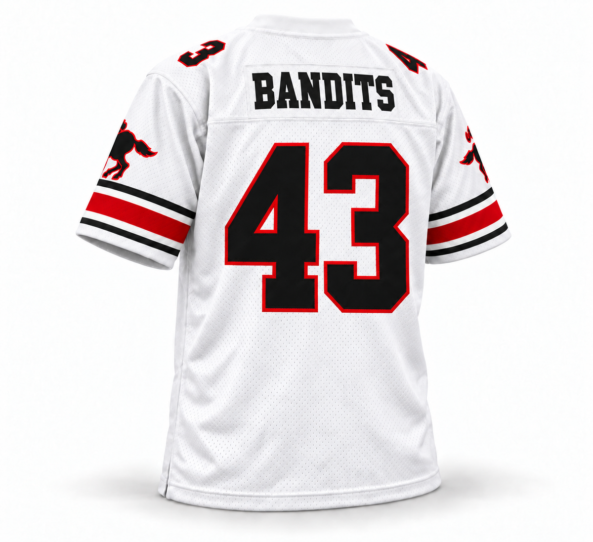 Tampa Bay Bandits 1985 USFL jersey mockup — white back, BANDITS, number 43