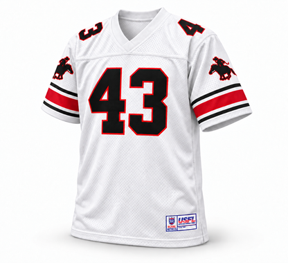 Tampa Bay Bandits 1985 USFL jersey mockup — white front, number 43