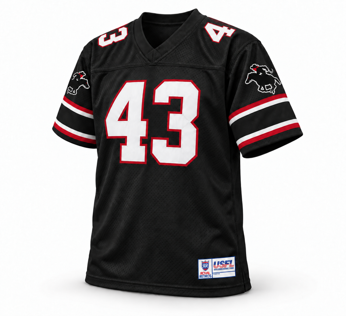 Tampa Bay Bandits USFL Remix jersey mockup — black front, number 43