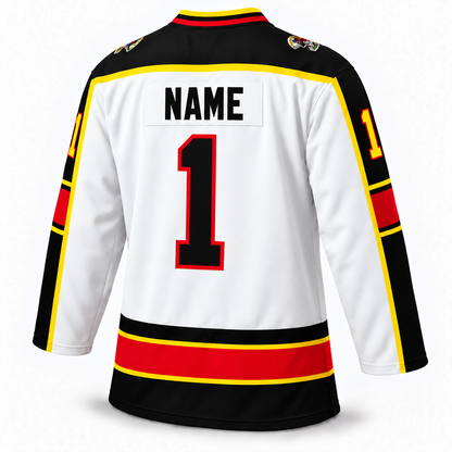 Topeka Scarecrows white jersey back, black NAME and black number 1 with red outline
