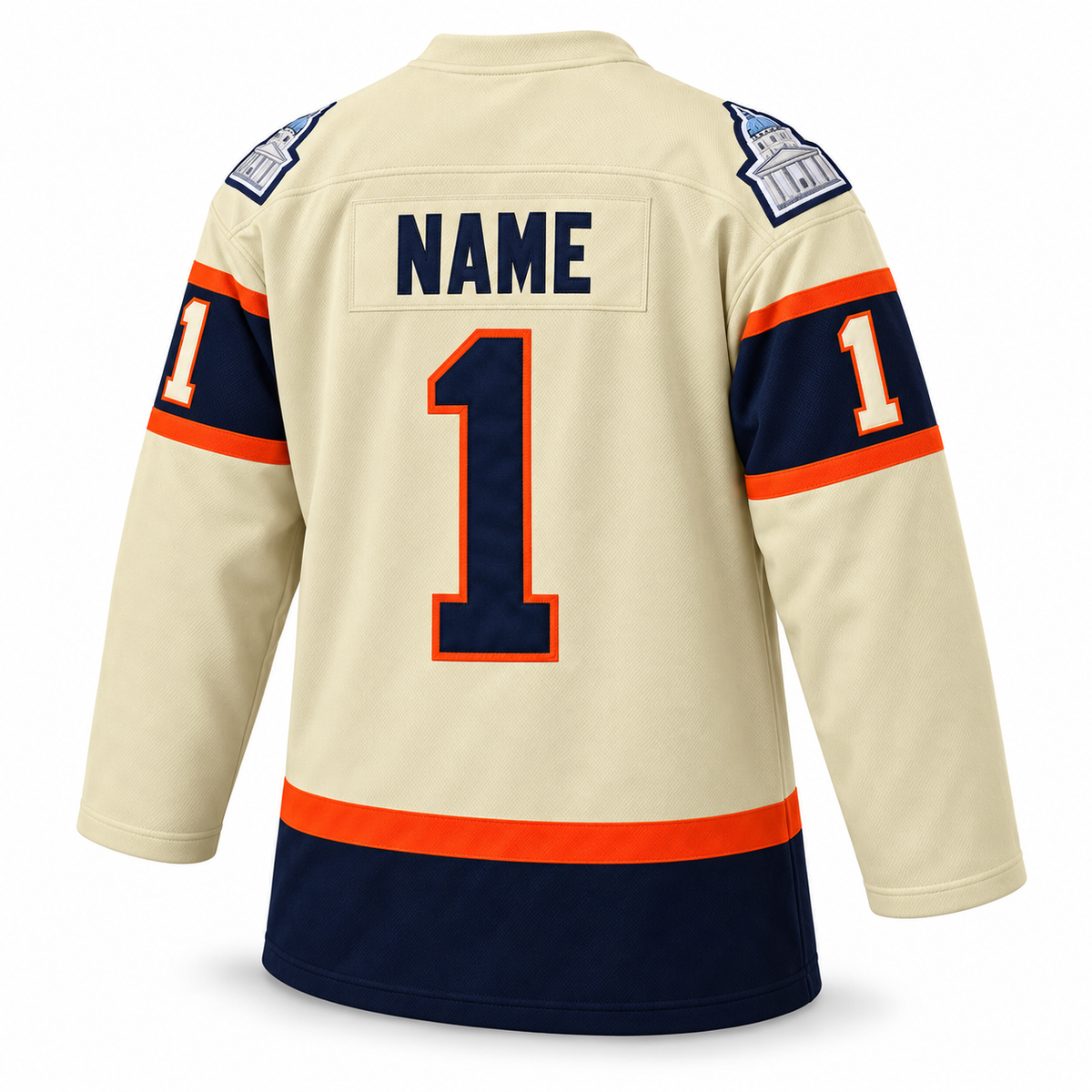 Topeka Tarantulas cream jersey back mockup, number 1, NAME personalization