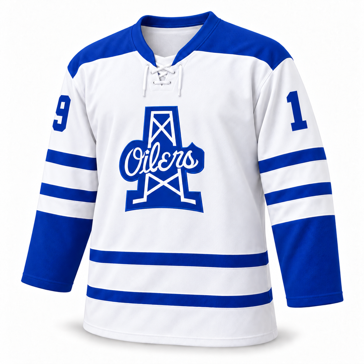 CHL Tulsa Oilers white jersey front mockup, number 19
