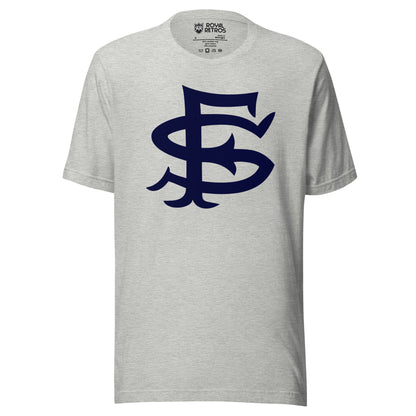 San Francisco Seals with large blue interlocking SF on gray tee Royal Retros