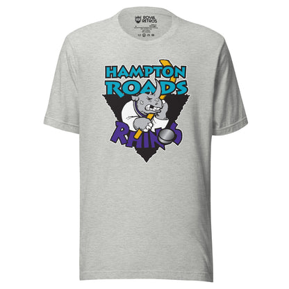 Gray Hampton Roads Rhinos T-Shirt featuring a cartoon rhino design. Ryal Retros