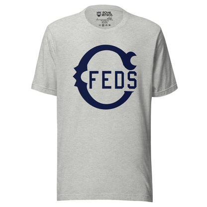 Chicago Feds baseball T-shirt. Gray. Large blue Script C with FEDS in side. Royal Retros