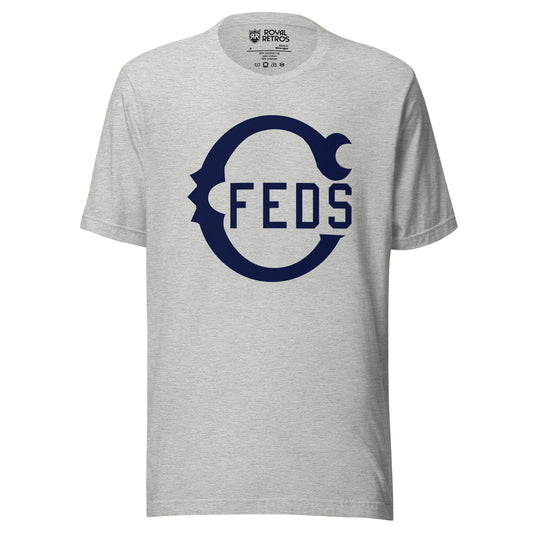 Chicago Feds baseball T-shirt. Gray. Large blue Script C with FEDS in side. Royal Retros