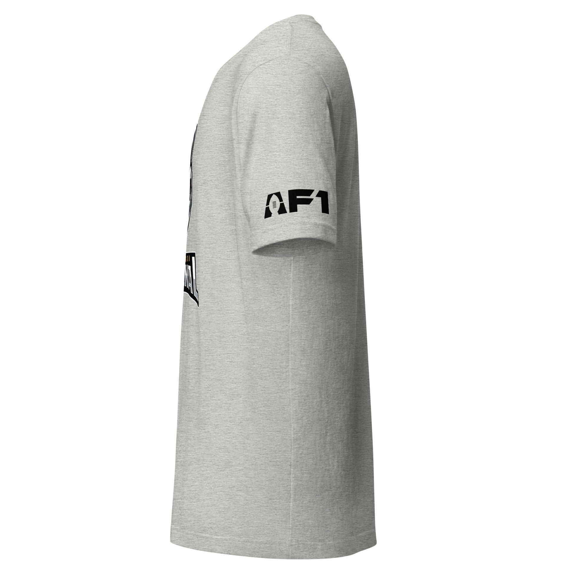 Michigan Arsenal T-shirt. Black. Side view with AF1 logo on sleeve.  Royal Retros