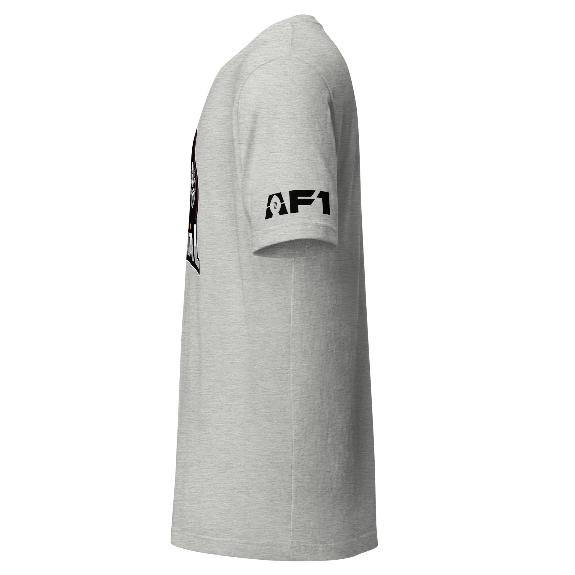 Michigan Arsenal Alternate T-shirt. Heather gray. Side view. AF1 logo on left sleeve shoulder. Royal Retros