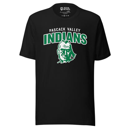 Pasack Valley Indians logo T-shirt. Black.