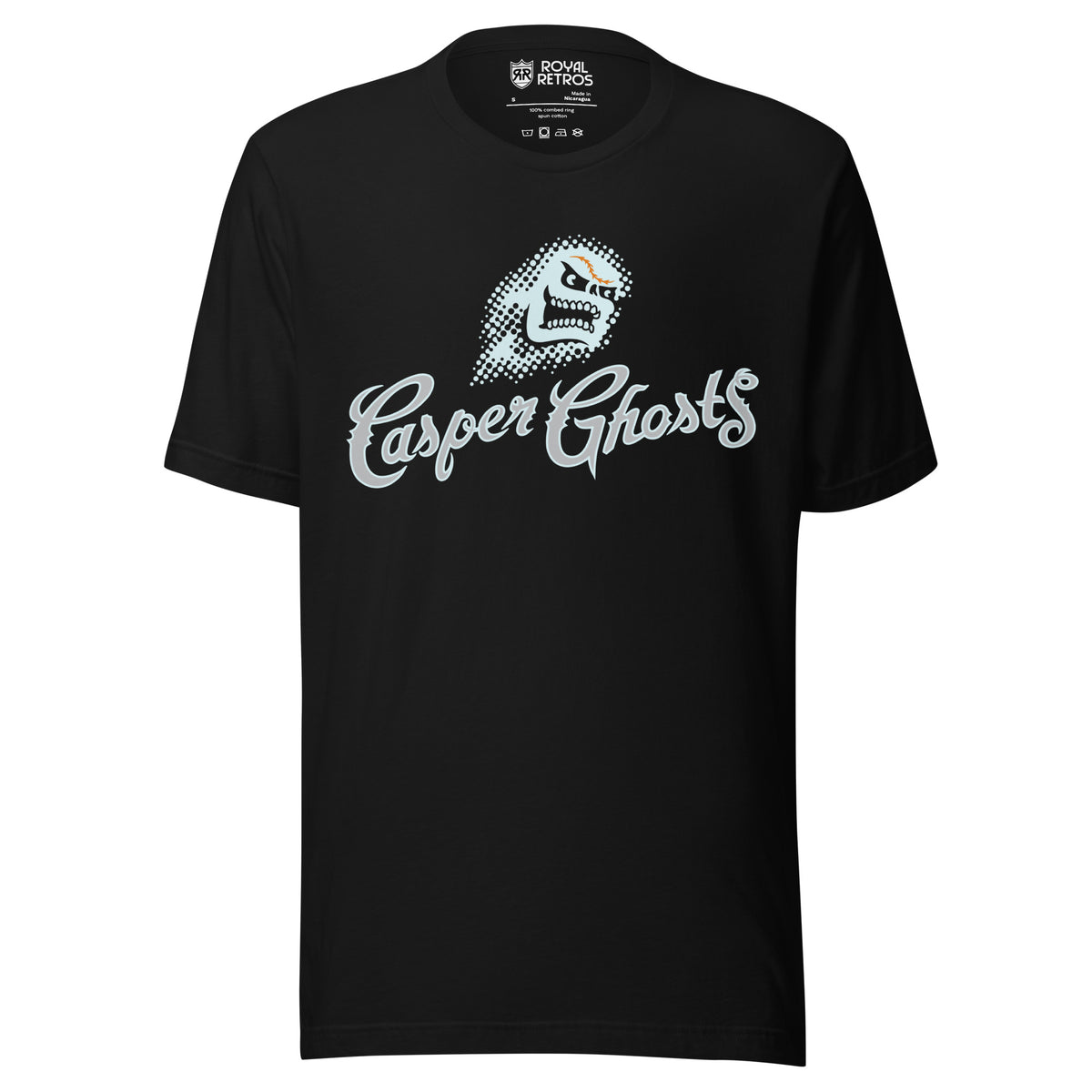 Casper Ghosts T-shirt in black — ghost mascot above Casper Ghosts in white script