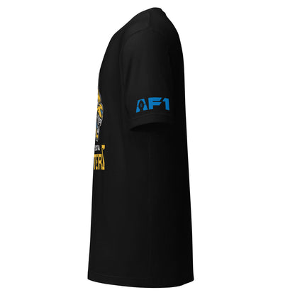 Minnesota Monsters AF1 arena football T-shirt. Black. Sideview with AF1 logo on left sleeve. Royal Retros.