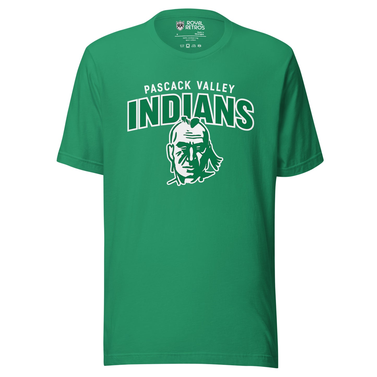 Pasack Valley Indians logo T-shirt. Green.