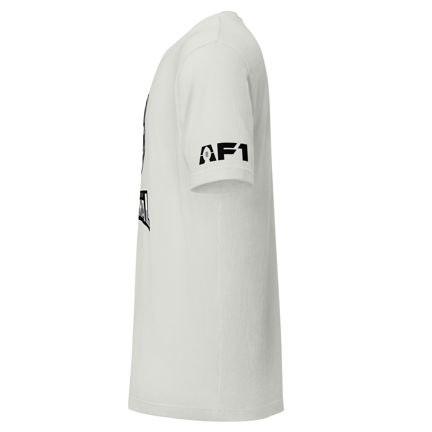 Michigan Arsenal T-shirt. Black. Side view with AF1 logo on sleeve.  Royal Retros