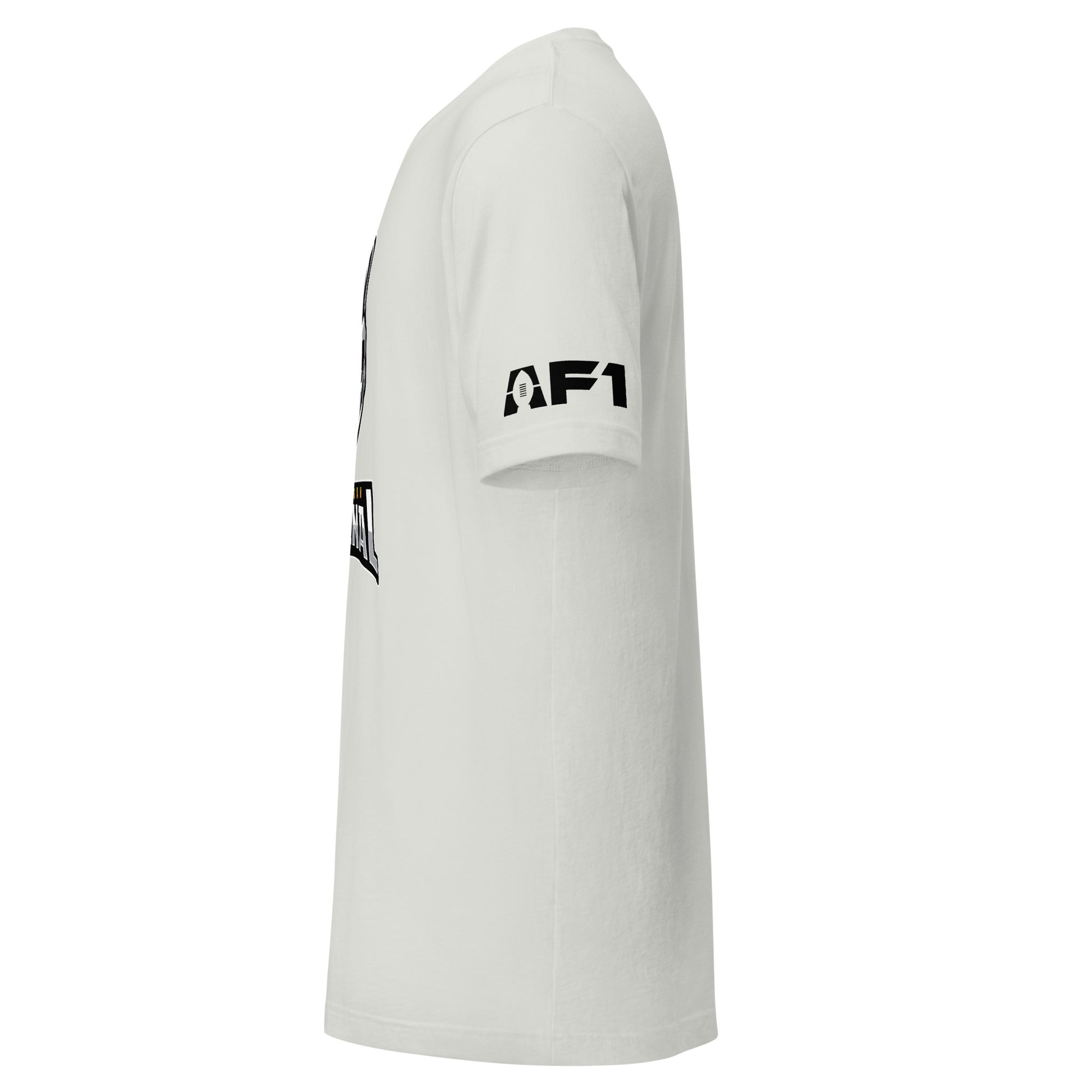 Michigan Arsenal T-shirt. Black. Side view with AF1 logo on sleeve.  Royal Retros