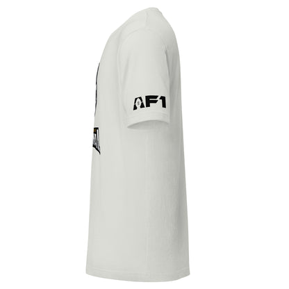 Michigan Arsenal T-shirt. Black. Side view with AF1 logo on sleeve.  Royal Retros