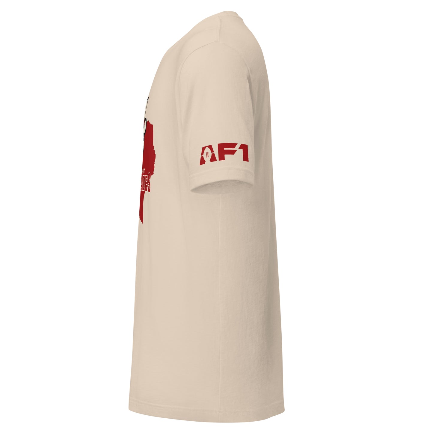 Beaumont Renegades AF1 T-shirt. Cream. Left sleeve with AF1 logo. Royal Retros.