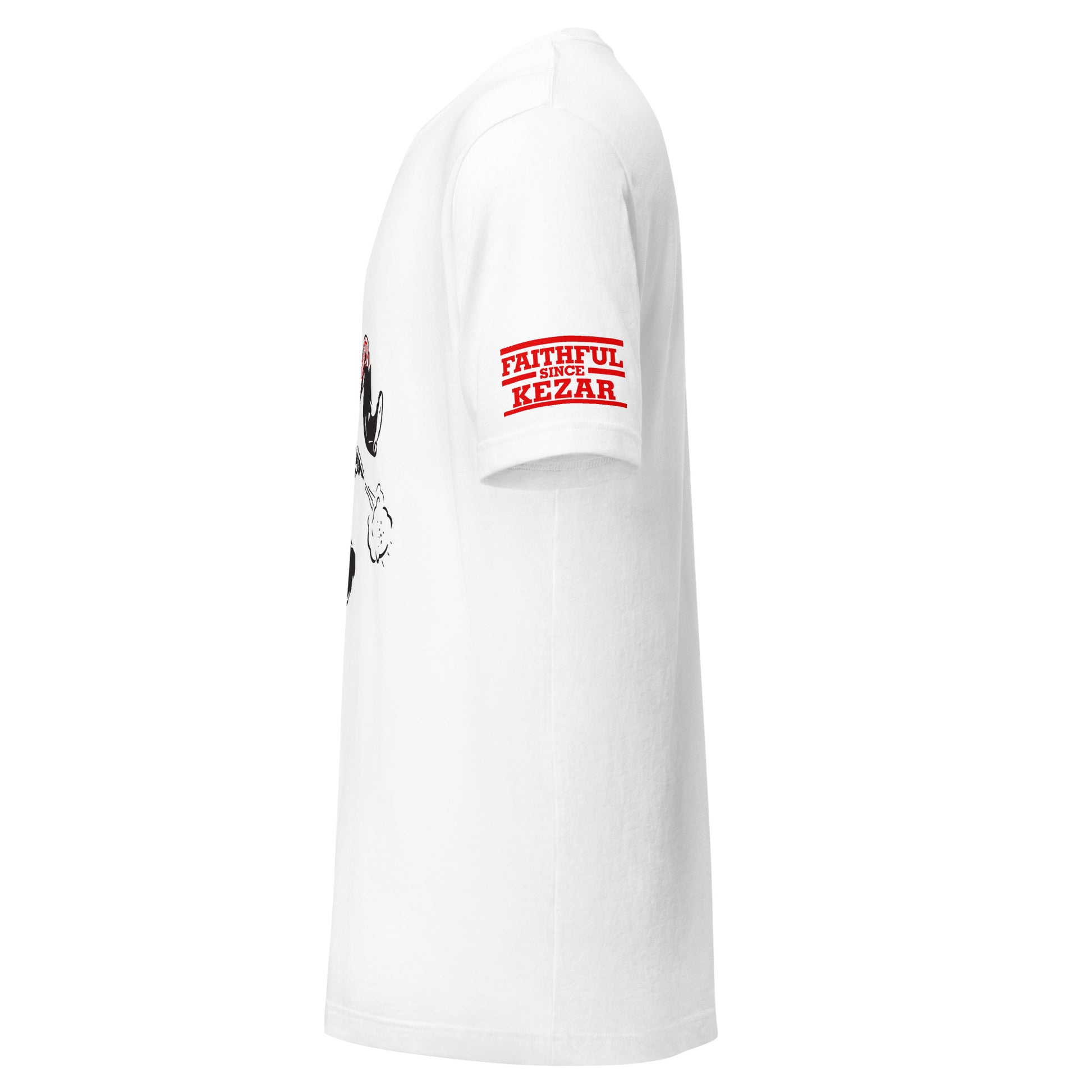 San Francisco AAFC T-shirt white, side view. "Faithful Since Kezar" on sleeve. Royal Retros