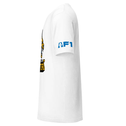 Minnesota Monsters AF1 arena football T-shirt. White. Sideview with AF1 logo on left sleeve. Royal Retros.