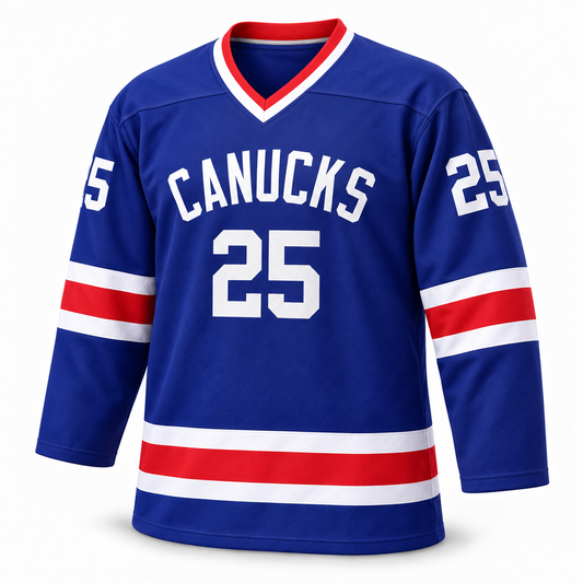 Vancouver Canucks WHL blue jersey front, number 25, standard V-neck.