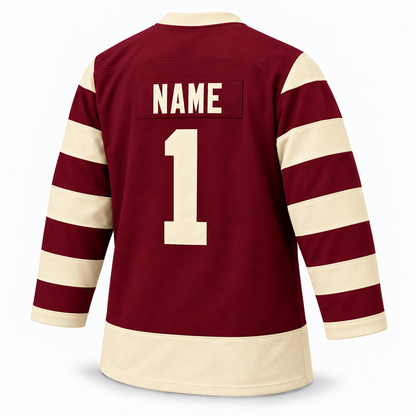 Vancouver Millionaires maroon jersey back mockup with solid block NAME and number 1, no outlines. Approved turned template.