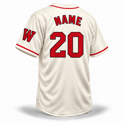 Washington Homestead Grays NLB jersey 1940 cream back mockup with red NAME and block number 20 outlined in black and red W sleeve patch