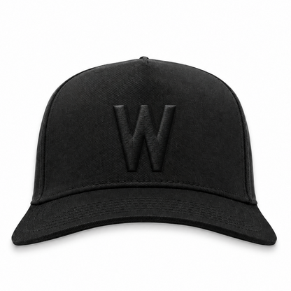 Washington Senators blackout snapback hat with tonal black 3D puff W embroidery, front view