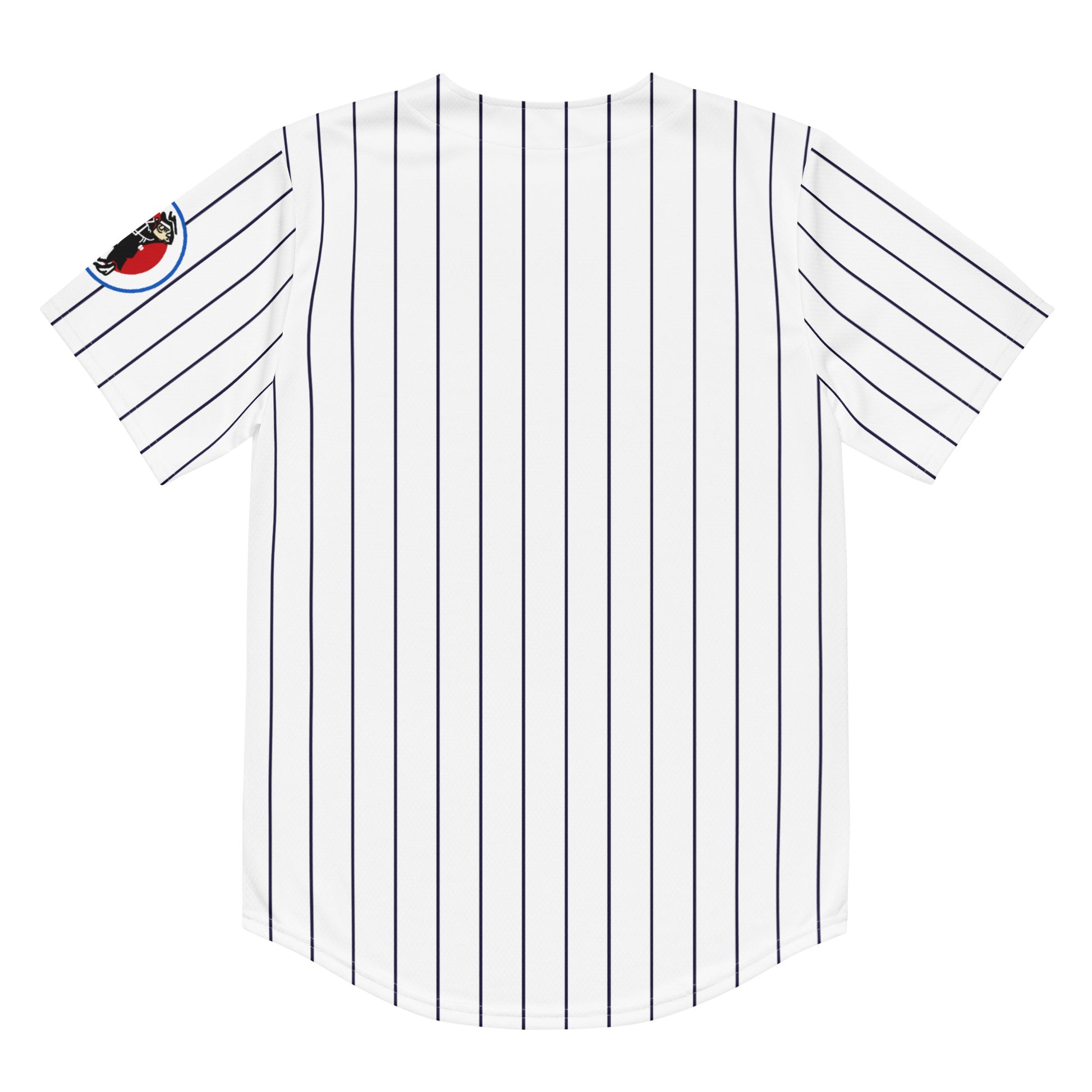 Washington Senators pinstripe baseball jersey, white. Back. Royal Retros