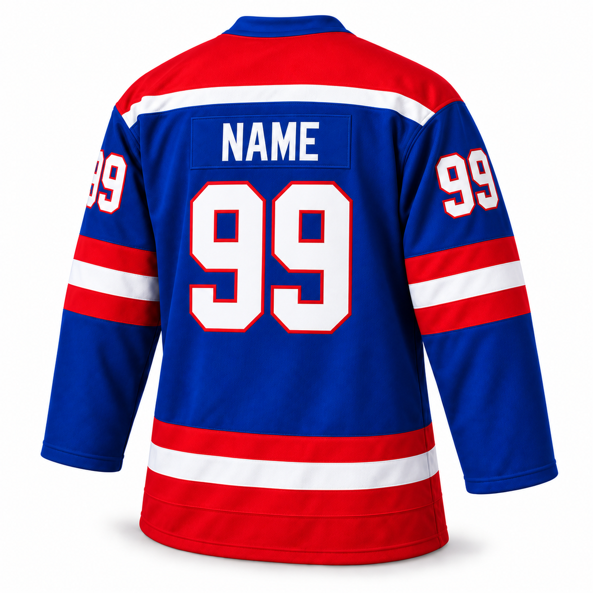 WHA Indianapolis Racers custom blue jersey back mockup, NAME and number 99