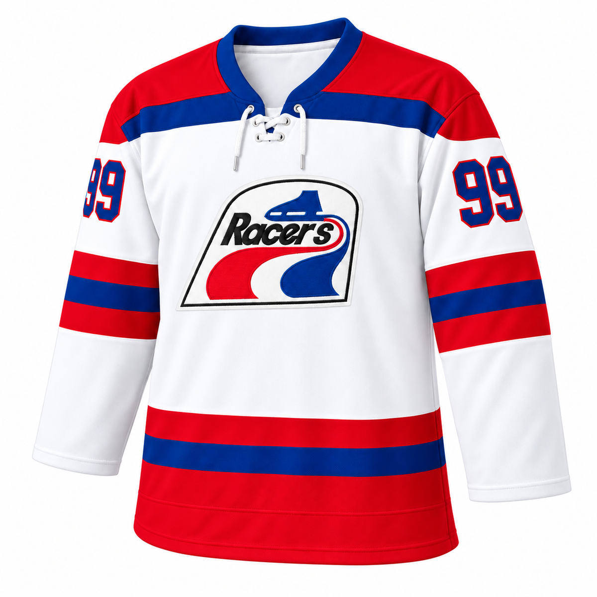 WHA Indianapolis Racers custom white jersey front mockup, number 99