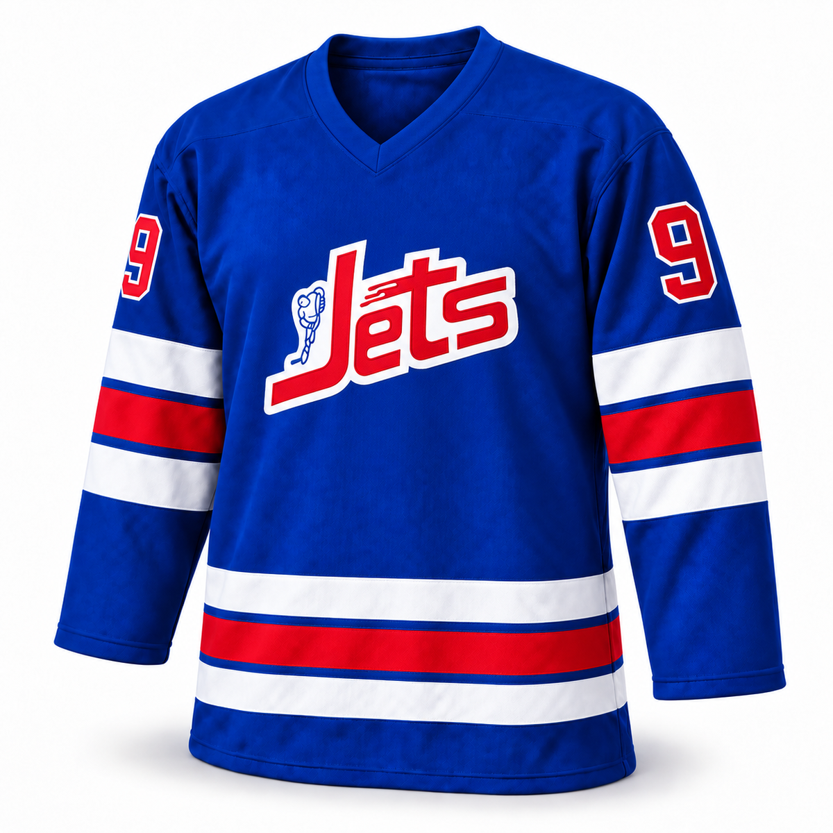WHA Winnipeg Jets custom blue jersey front mockup, number 9